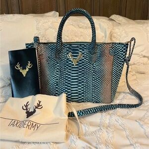 Taxidermy Blue and Tan Satchel Bag
